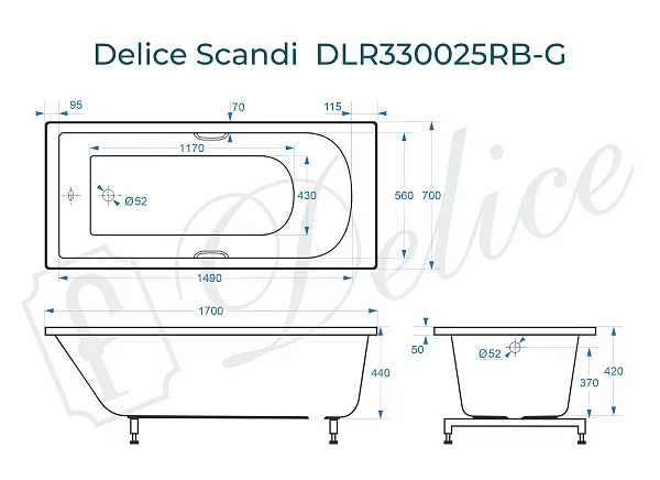 Ванна из искусственного камня Delice Scandi DLR330025RB-G фото 2