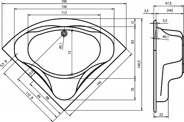 Акриловая ванна Riho Neo 140x140 BC3400500000000 фото 6