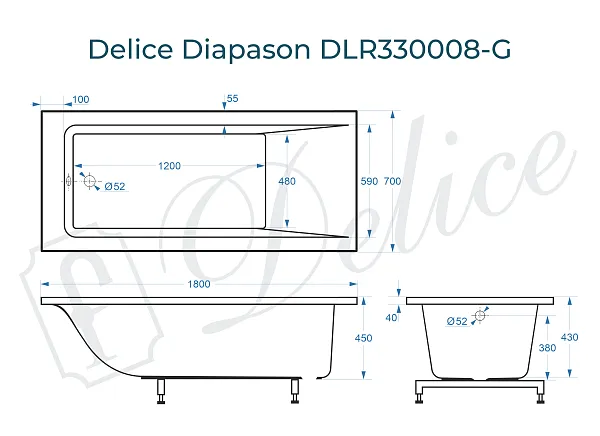 Ванна из искусственного камня Delice Diapason DLR330008-G фото 1