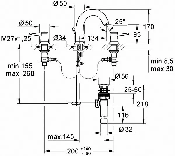 Смеситель Grohe BauClassic 20470000 для раковины с донным клапаном фото 4