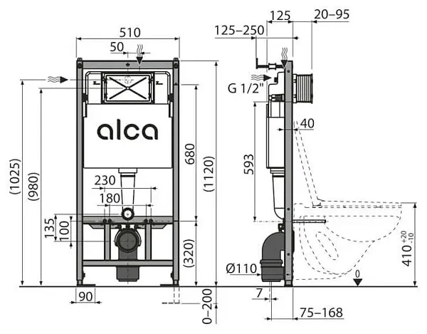 Система инсталляции Alcadrain AM101/1120-4:1 RU M670-0001 для унитазов с белой матовой кнопкой смыва фото 5