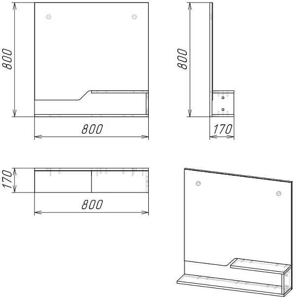 Зеркало Grossman Лайф 80x80 с полочкой фото 3