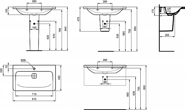 Раковина Ideal Standard Tonic II 82 см K087901 фото 7