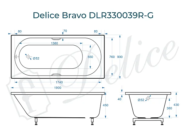 Ванна из искусственного камня Delice Bravo DLR330039R-G фото 1