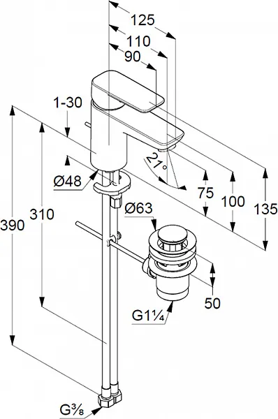 Смеситель Kludi Pure&Style 403820575 для раковины с донным клапаном фото 4
