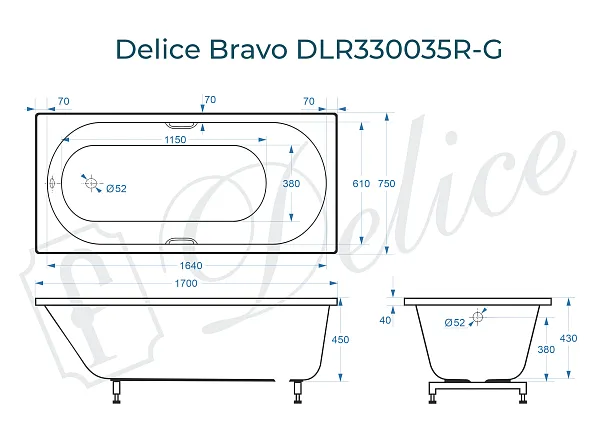 Ванна из искусственного камня Delice Bravo DLR330035R-G фото 2