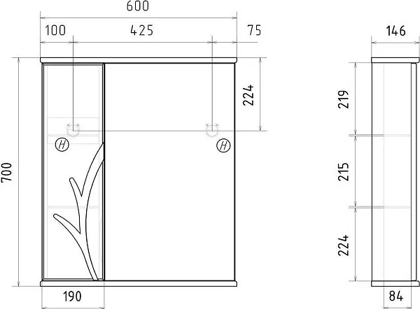 Зеркало Volna Adel 60x70 zsADEL60.L-01 левое с полочкой и подсветкой фото 8