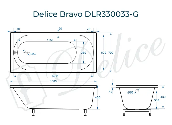 Ванна из искусственного камня Delice Bravo DLR330033-G фото 1