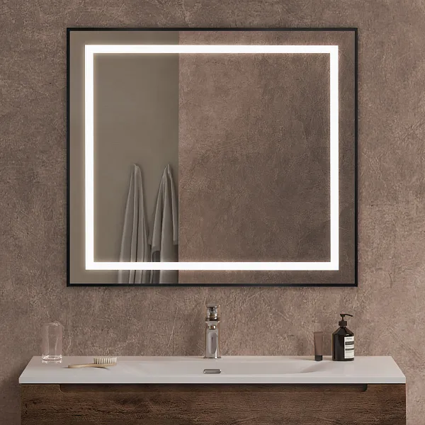 Зеркало BelBagno Kraft 90x80 SPC-KRAFT-900-800-SENS-NERO с подсветкой фото 8