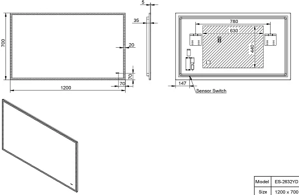 Зеркало Esbano 120x70 ESMI2632YD с подсветкой фото 3