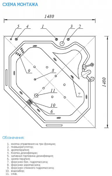 Акриловая ванна Aquatek Лира 150x150 LIR150-0000032 вклеенный каркас фото 7