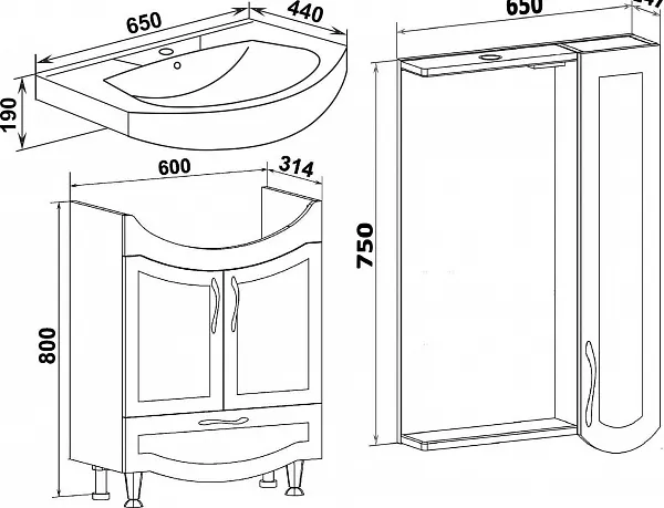 Мебель для ванной Runo Неаполь 65 напольная фото 9