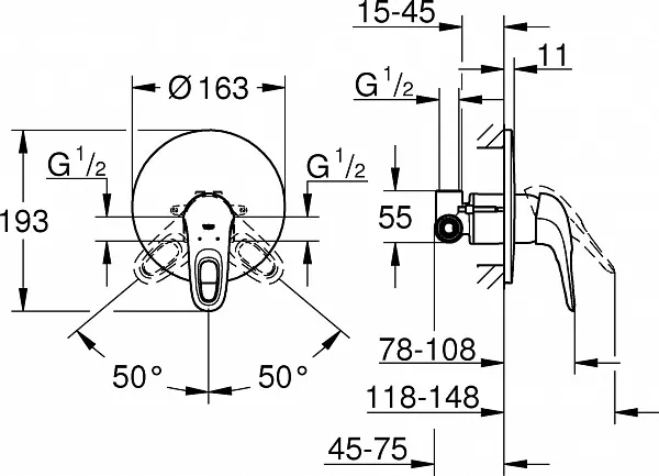 Смеситель Grohe Eurostyle 33635003 для душа с внутренней частью фото 3