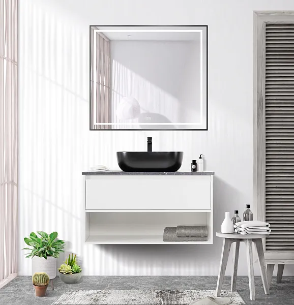 Зеркало BelBagno Kraft 90x80 SPC-KRAFT-900-800-LED-TCH-WARM-NERO с подсветкой фото 7