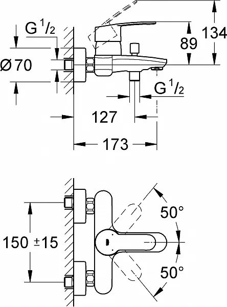 Смеситель Grohe Eurostyle Cosmopolitan 33591002 для ванны с душем фото 13