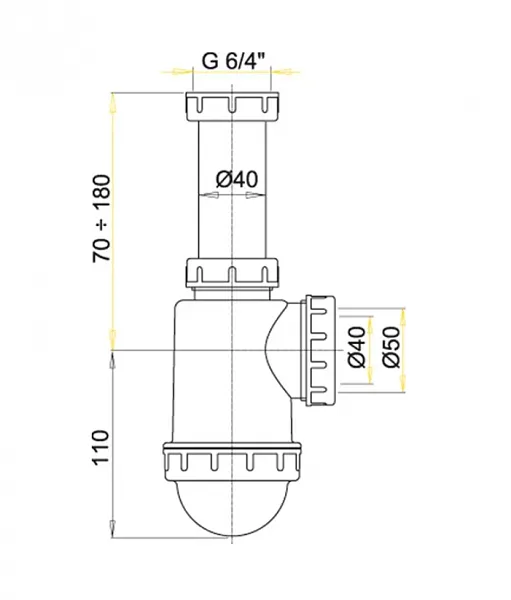 Сифон AlcaPlast A443-DN50/40 для кухонной мойки фото 2