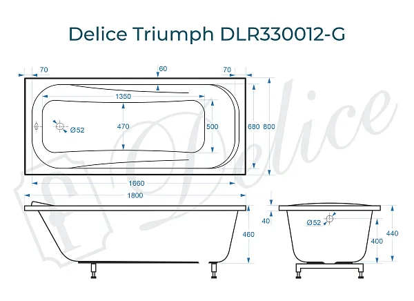 Ванна из искусственного камня Delice Triumph DLR330012-G фото 1