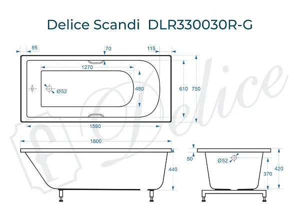 Ванна из искусственного камня Delice Scandi DLR330030R-G фото 2