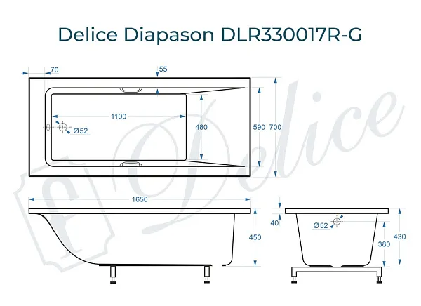 Ванна из искусственного камня Delice Diapason DLR330017R-G фото 1
