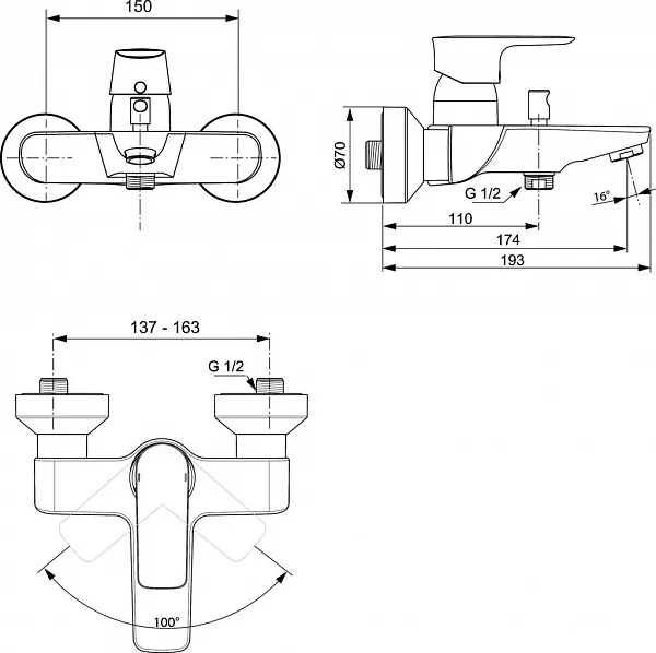 Смеситель Ideal Standard Connect Air A7033GN для ванны с душем фото 2