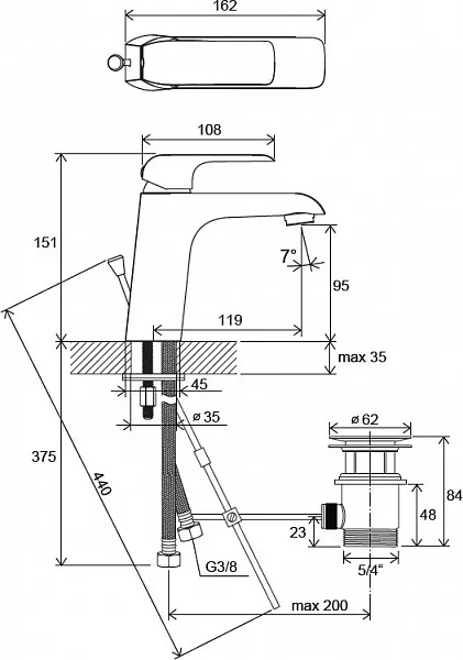 Смеситель Ravak Flat FL 016.00 X070117 для раковины с донным клапаном фото 2