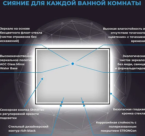 Зеркало Wellsee 7 Rays' Spectrum 80x55 см 172201250 c фронтальной подсветкой фото 3