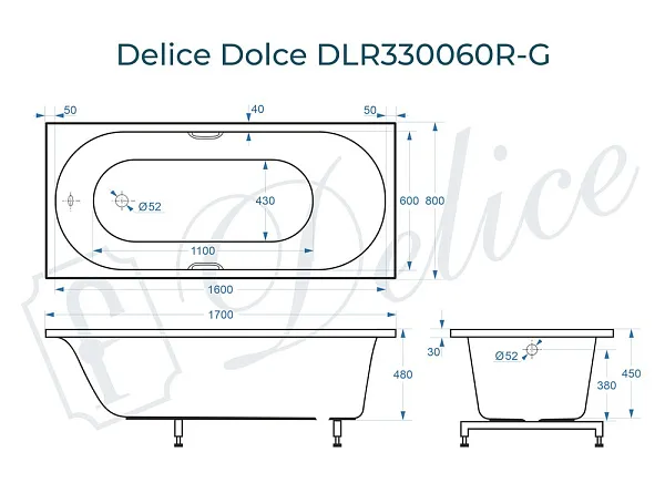 Ванна из искусственного камня Delice Dolce DLR330060R-G фото 1
