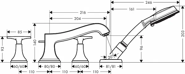 Смеситель Hansgrohe Metropol Classic 31449090 на борт ванны фото 4