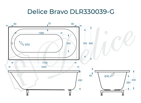 Ванна из искусственного камня Delice Bravo DLR330039-G фото 1