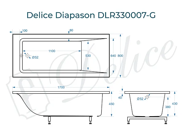 Ванна из искусственного камня Delice Diapason DLR330007-G фото 1