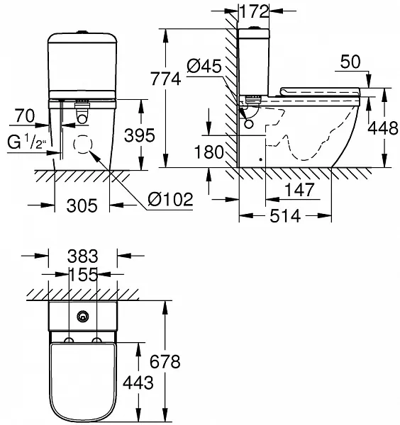 Унитаз-компакт Grohe Euro Ceramic 39462000 напольный безободковый с микролифтом фото 3
