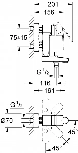 Смеситель Grohe Eurostyle C Vertica 23301000 для ванны с душем фото 2