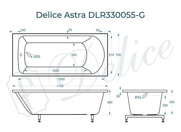 Ванна из искусственного камня Delice Astra DLR330055-G фото 2