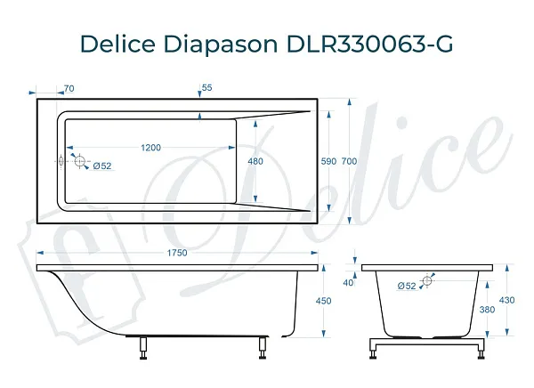 Ванна из искусственного камня Delice Diapason DLR330063-G фото 1
