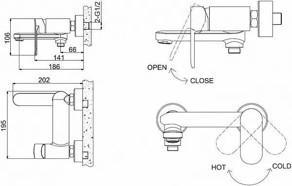 Смеситель Bravat Opal F6125183CP-01-RUS для ванны с душем фото 2