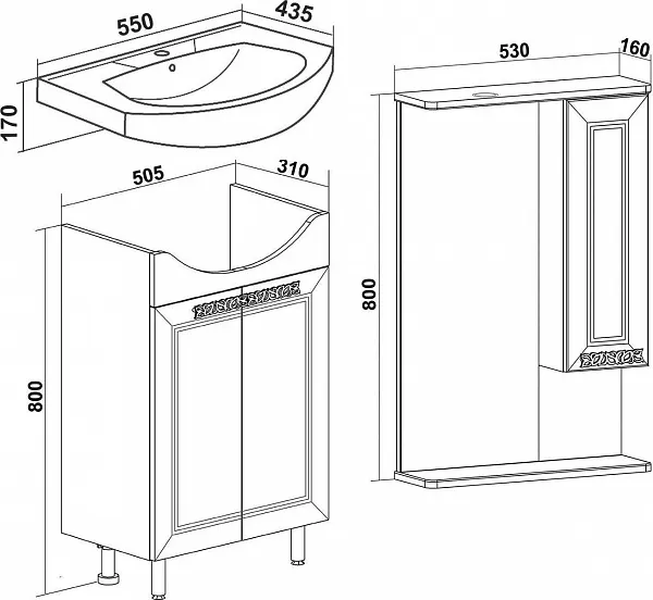 Мебель для ванной Runo Монро 55 напольная фото 8