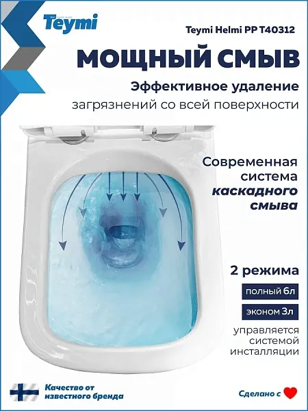 Унитаз подвесной Teymi Eva W01829 подвесной безободковый с микролифтом фото 2