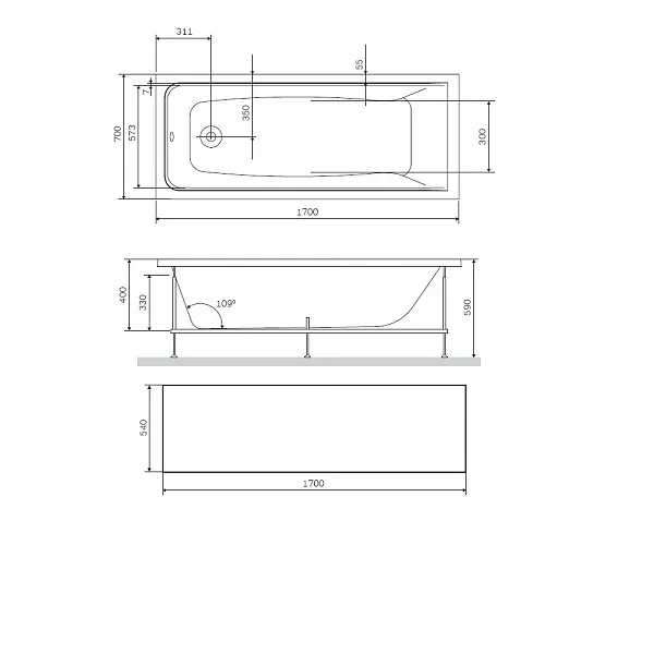 Экран для ванны Am.Pm Gem 170х70 W90A-170-070B-P фото 2