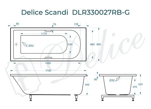 Ванна из искусственного камня Delice Scandi DLR330027RB-G фото 2