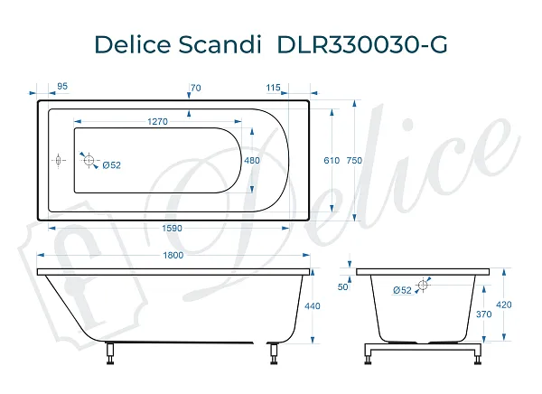 Ванна из искусственного камня Delice Scandi DLR330030-G фото 2