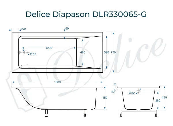 Ванна из искусственного камня Delice Diapason DLR330065-G фото 1
