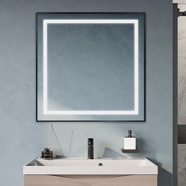 Зеркало BelBagno Kraft 80x80 SPC-KRAFT-800-800-SENS-NERO с подсветкой фото 8
