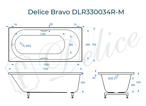 Ванна из искусственного камня Delice Bravo DLR330034R-M фото 1