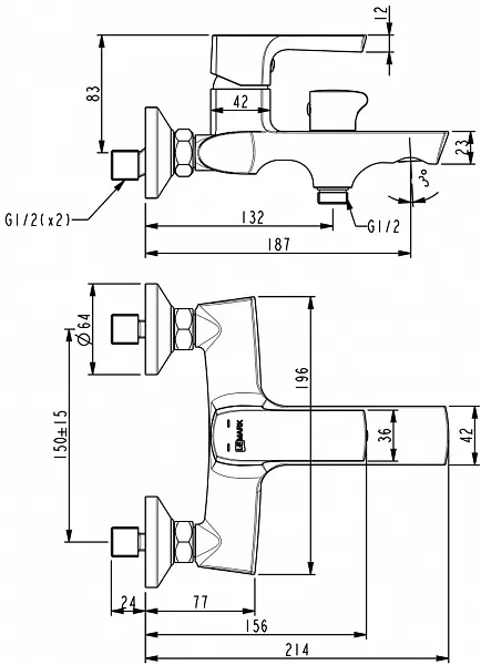 Смеситель Lemark Ursus LM7214BL для ванны с душем фото 2