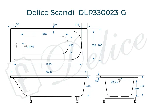Ванна из искусственного камня Delice Scandi DLR330023-G фото 2