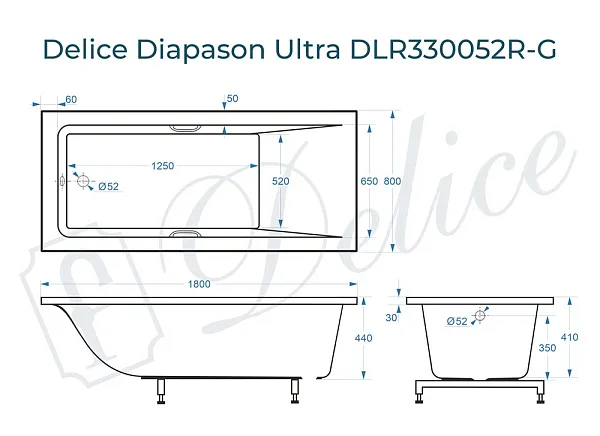 Ванна из искусственного камня Delice Diapason Ultra DLR330052R-G фото 1