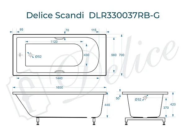 Ванна из искусственного камня Delice Scandi DLR330037RB-G фото 2