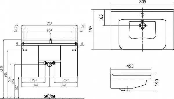 Тумба с раковиной Акватон Рене 80 подвесная фото 8