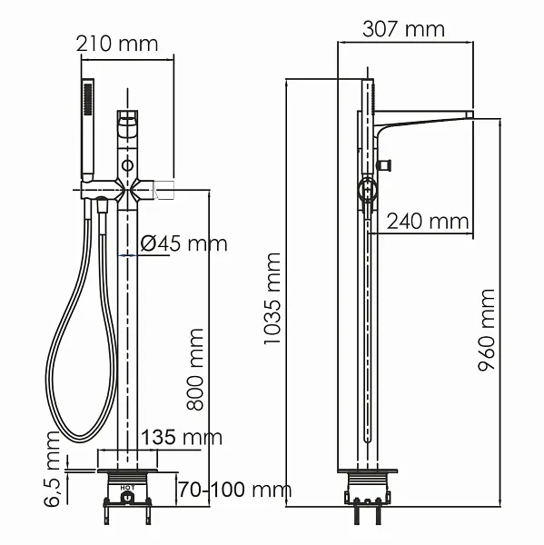 Смеситель WasserKRAFT Sauer 7121 напольный для ванны фото 4