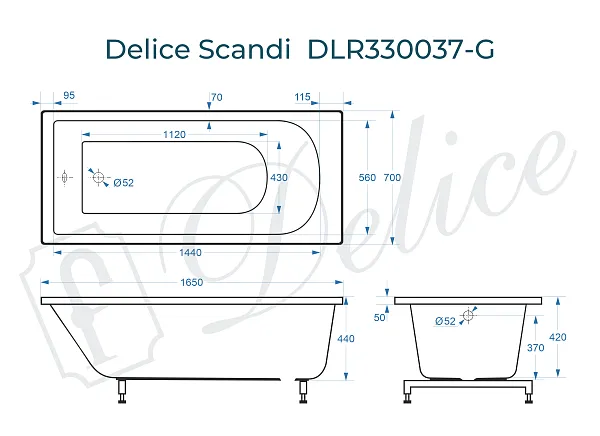 Ванна из искусственного камня Delice Scandi DLR330037-G фото 2